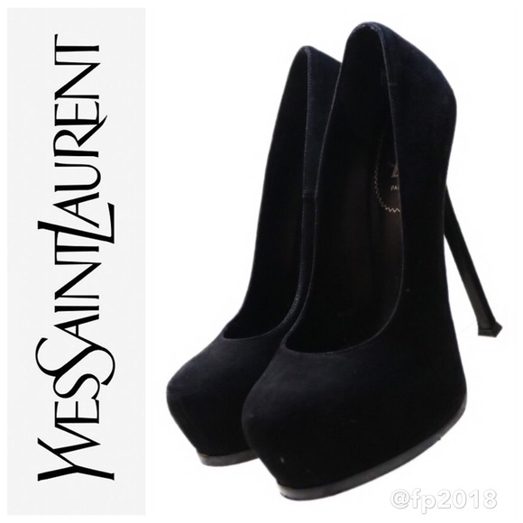YSL Tribtoo 105 Black Suede Platform Pumps (9.5B) - Picture 1 of 8